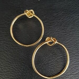 Kate Spade Loves Me Knot Gold Tone Large Hoop Earrings Heart Detail Spade Backs